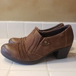 Earth Origins Derby Brown Leather Low Slip On Ankle Boot shoes Women's US 8.5 M